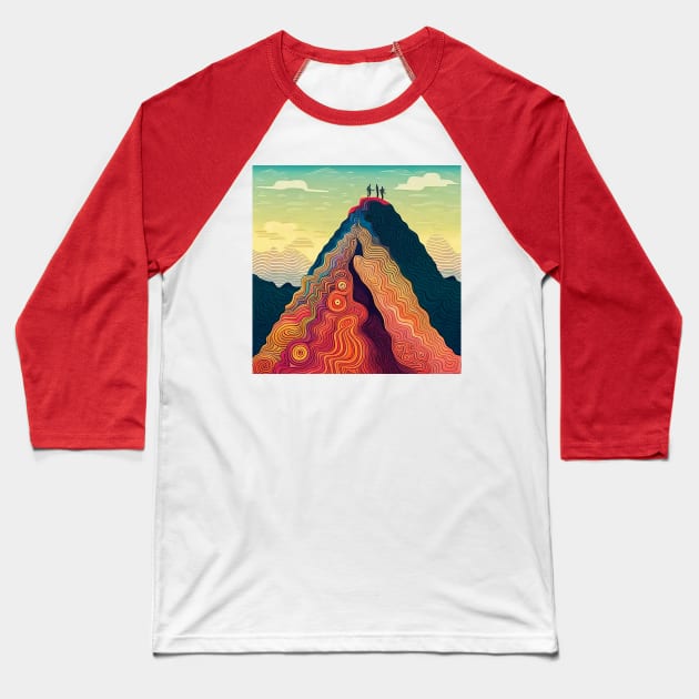Highest Peak - Colorful Mountain Climbing Art Baseball T-Shirt by Davey's Designs
